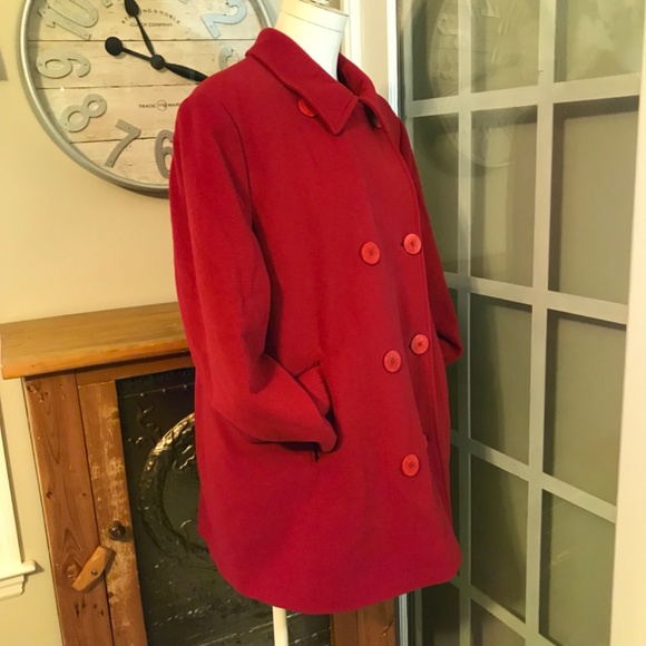 LL Bean red wool cashmere blend pea coat - Picture 5 of 16